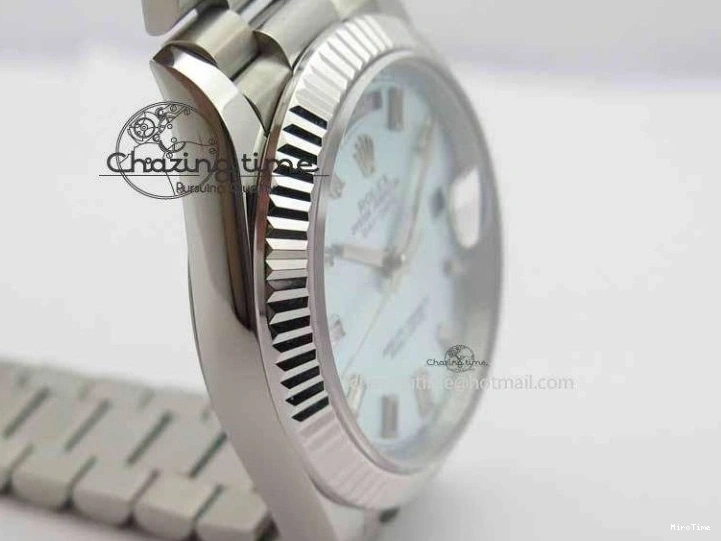 MiroTime 1227 Elegant Day Date 40mm SS BP Maker Best Edition Ice Blue Dial Diamond Markers On SS Bracelet ETA 3700